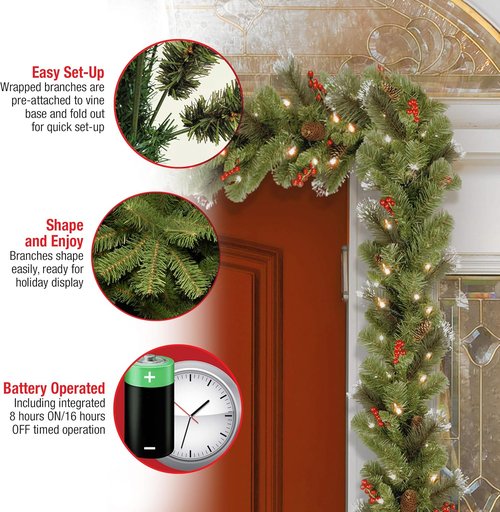 National Tree Company 9 Ft Pre-Lit Crestwood Spruce Christmas Garland | Glitter, Pinecones & 50 LED Lights