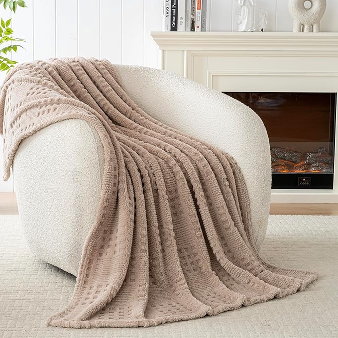 90x90 Inch Brown Waffle Queen Blanket - Soft & Fluffy Fleece, Neutral Tan Color, Cute & Aesthetic, Perfect for Sofa, Couch, Bed, Living Room & Bedroom, All-Season Use, Plush & Cozy Decorative Blanket