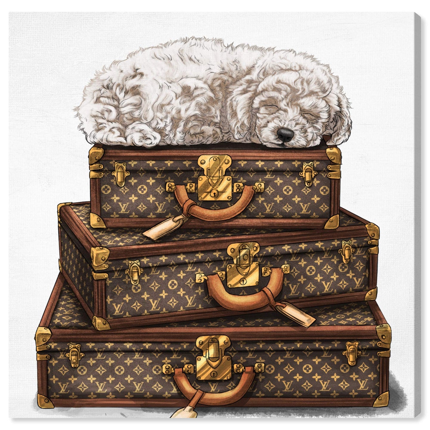 The Oliver Gal Artist Co. Fashion and Glam Wall Art Canvas Prints 'sleeping POODLE WHITE'