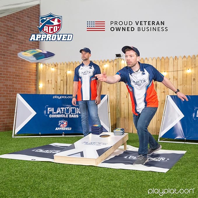 Play Platoon Cornhole Bags Set of 8 Regulation Professional Corn Hole Bean Bags ACO Approved, Competition Weight, Slick and Stick