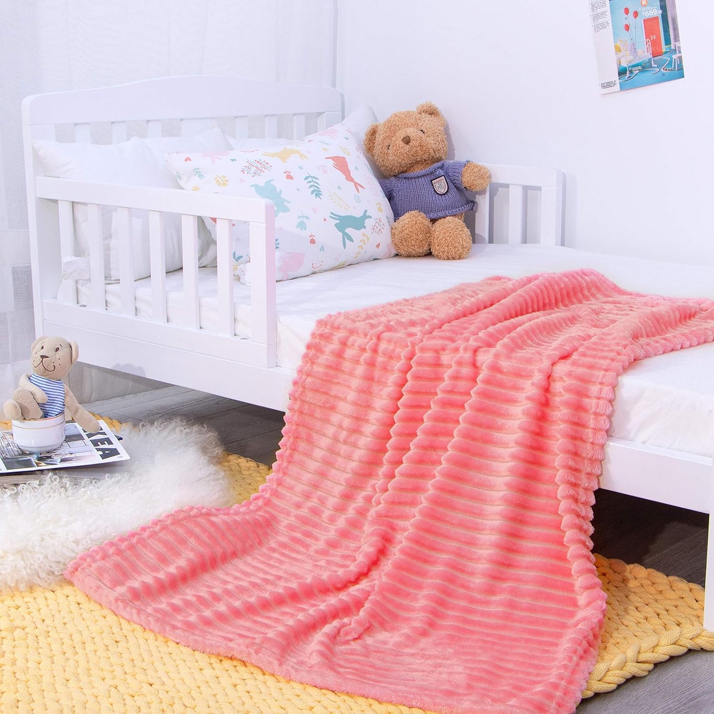 NTBAY Flannel Toddler Blanket - Fluffy, Warm & Lightweight Reversible Stripes | 30x40 Inches, Pink