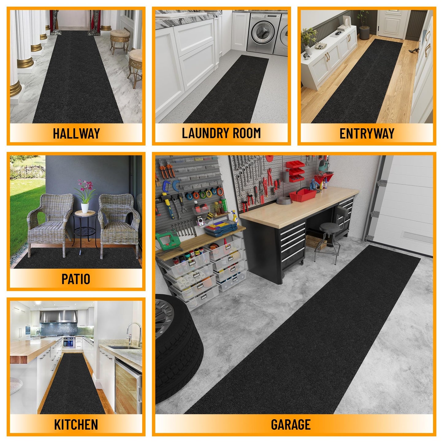 Ottomanson Commercial Scrape Rib Entry Mat – Heavy Duty Ribbed Floor Mat for High Traffic – Non Slip Rubber Back, Waterproof – Indoor Outdoor Use for Offices, Schools, Lobbies, 2'7" x 30', Black