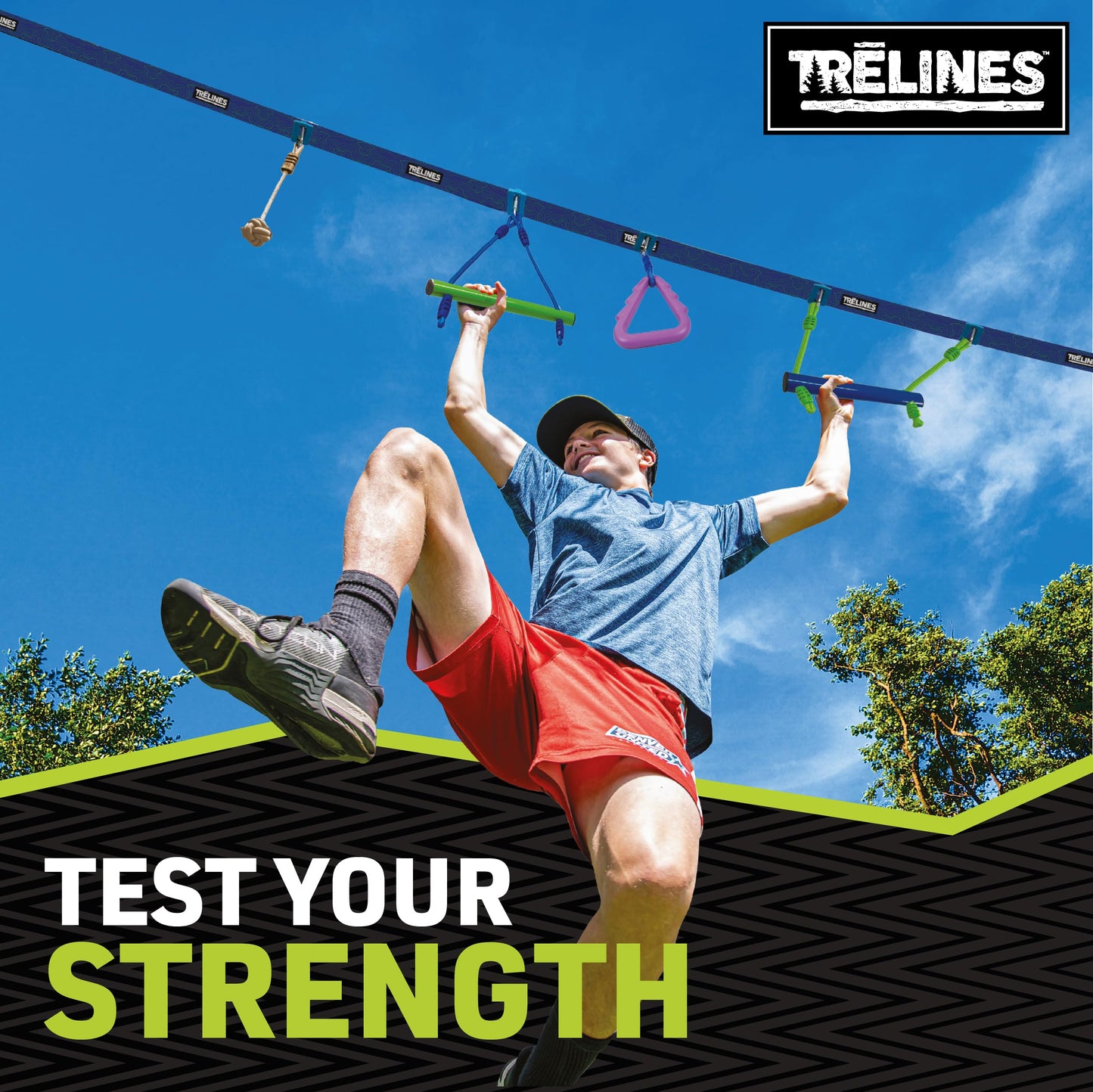Trelines 36ft. Ninja Adventure Kit, Slackline Obstacle Course and Outdoor Playground Set - 8 Ninja Warrior Accessories - Monkey Bars for Backyard, Kids Outdoor Play Jungle Gym - Ages 5+ Holds 250lbs