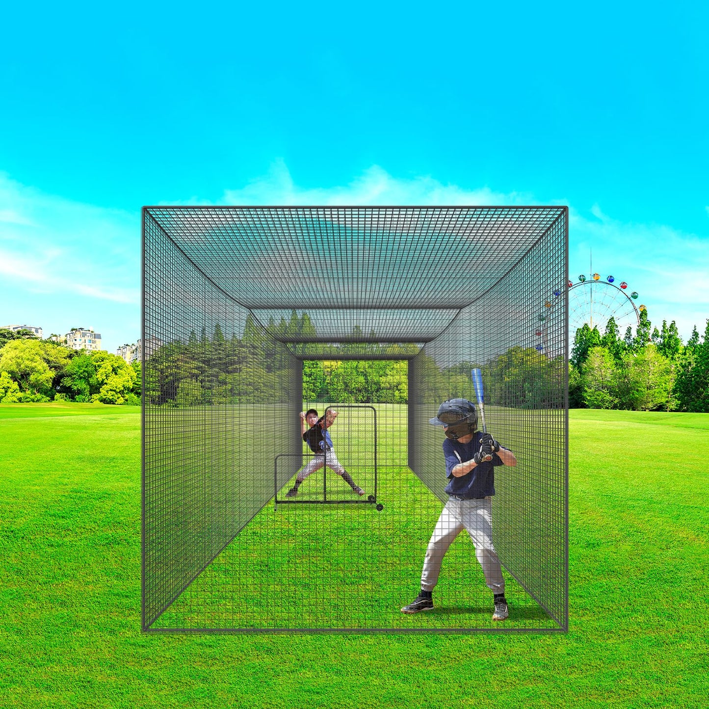 VEVOR Baseball Batting Netting,35 FT Softball Baseball Batting Hitting Training Net, Professional Practice Portable Pitching Cage, Heavy Duty Enclosed PE Net, with Door & Carry Bag (NET ONLY).