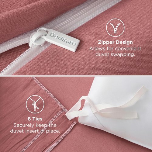 Bedsure Pink Clay Duvet Cover Set - Extra Soft 3-Piece Bedding Set, Full Size 80x90 Inches with Zipper Closure & 2 Pillow Shams