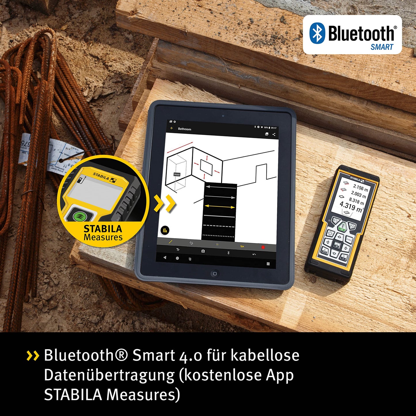 Stabila 6520 Laser Distance Measure with iPad iPhone App, Cat. Number 06520 (Safety Class ll, <1mW Power Output)