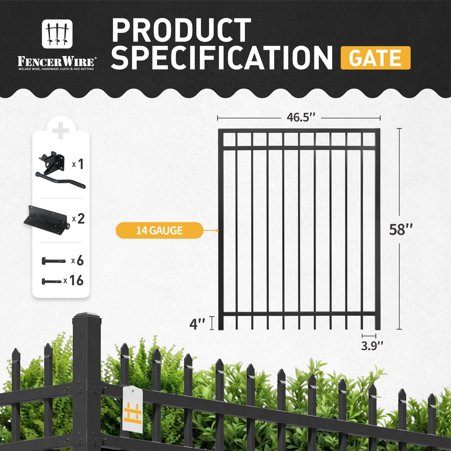 Fencer Wire Heavy Duty Flat Top Fence Gate, 5FT Height x 4FT Width Outdoor Fence Gate, Outdoor Anti-Rust Metal Steel Gate for Fencing Barrier, Decorative Garden Gate with Gate Lock