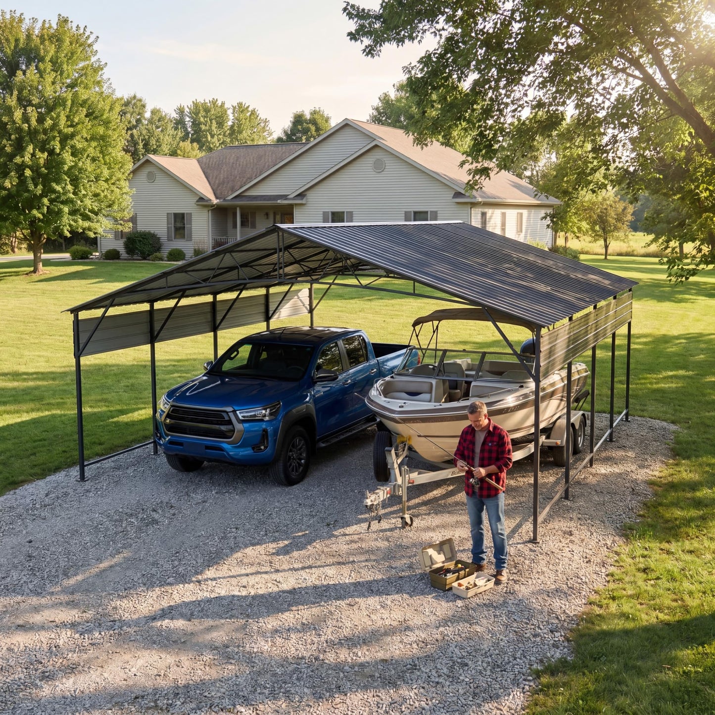 Devoko 20x20 FT Metal Carport, Heavy Duty Car Canopy with Galvanized Steel Roof, Reinforced Base Frame, All-Weather Garage, Outdoor Shelter for Cars, Trucks, Boats, Tractors & RV (Black)