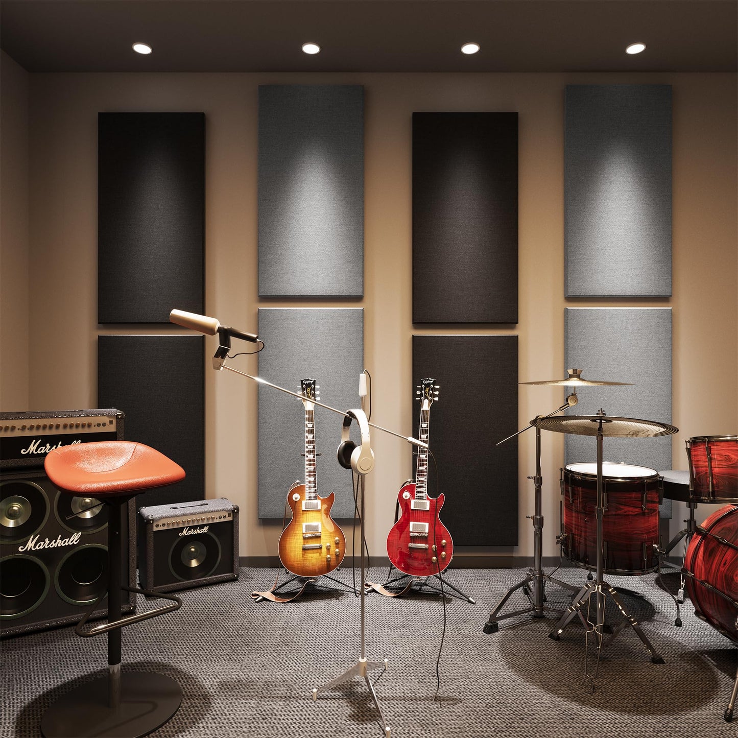 SMARTSTANDARD 4 PCS Acoustic Wall Panels, 2" Thick 47.2" x 23.6" Fiberglass Soundproof Wall Panels with Hanging System for Studios Home Theater Office Meeting Room, Black