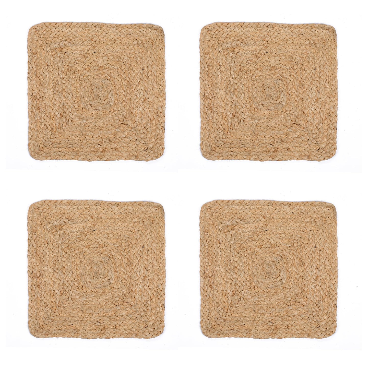 AASAAN DECOR Set of 4 Jute Braided Square Placemats for Dining Table – 13x13 Inches Natural | Rustic Farmhouse Woven Table Mats | Heat Resistant, Natural Fiber Kitchen & Dining Table Decor