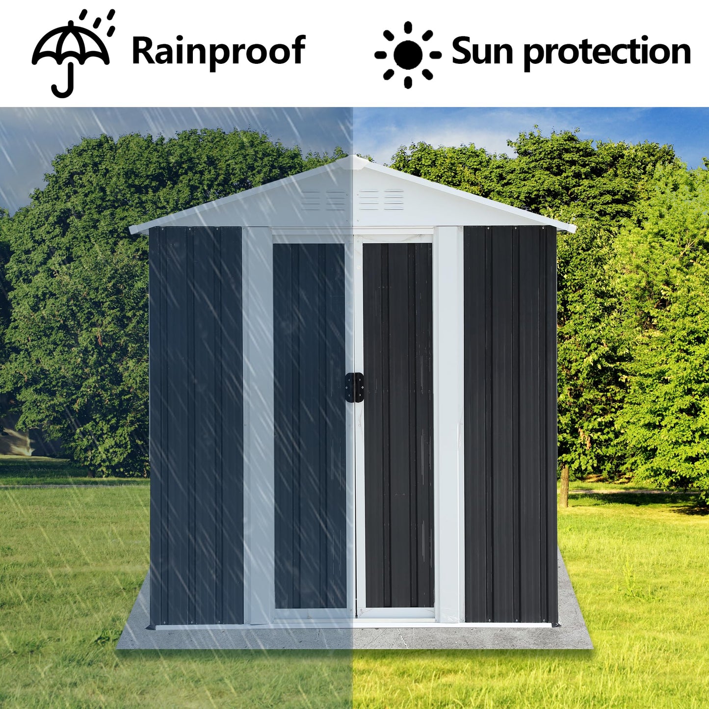 KEIKI 5x3FT Outdoor Storage Shed, Heavy-Duty Metal Storage Shed with Floor & Lockable Sliding Doors, Waterproof Tool Sheds for Garden, Backyard, Patio, Lawn