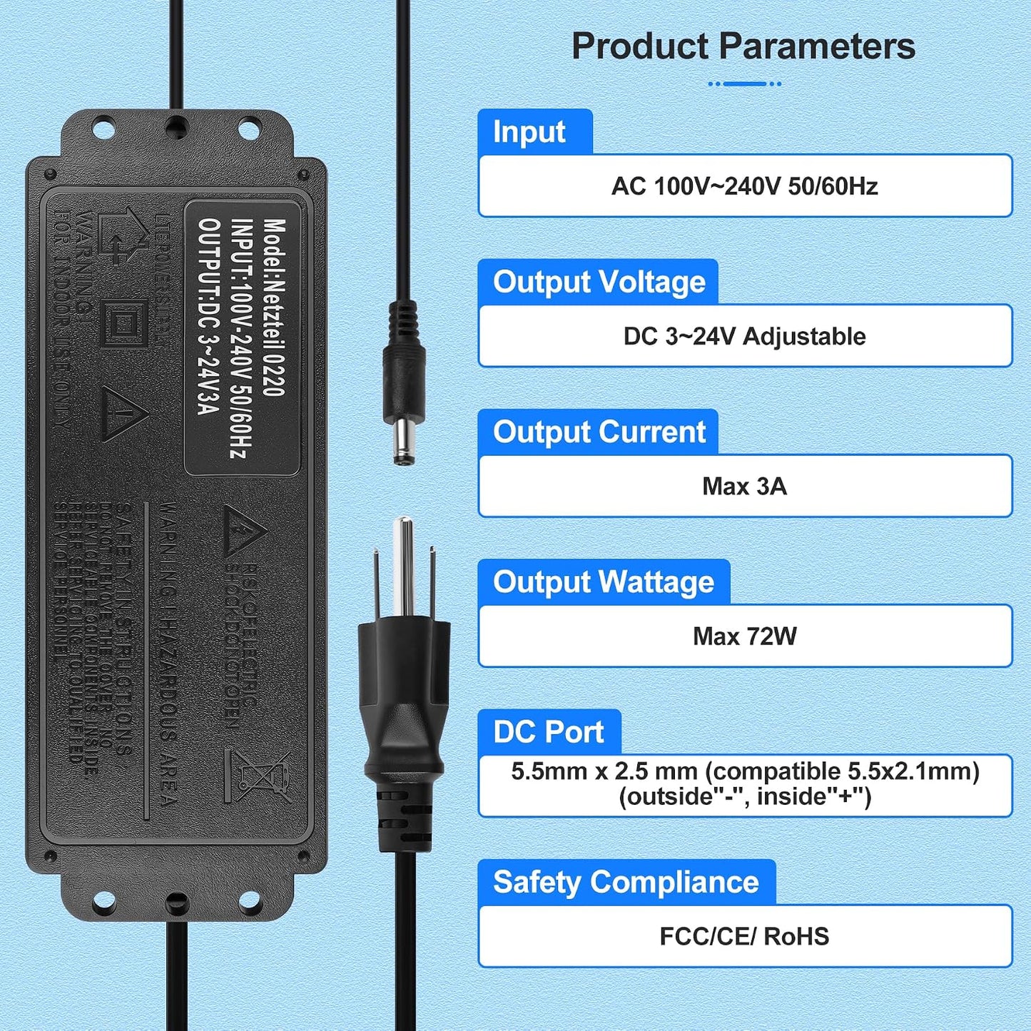 FancyWhoop 3V~24V 3A 72W 100V-240V 14 Universal Power Supply DC Power Supply Variable Universal Switching AC/DC