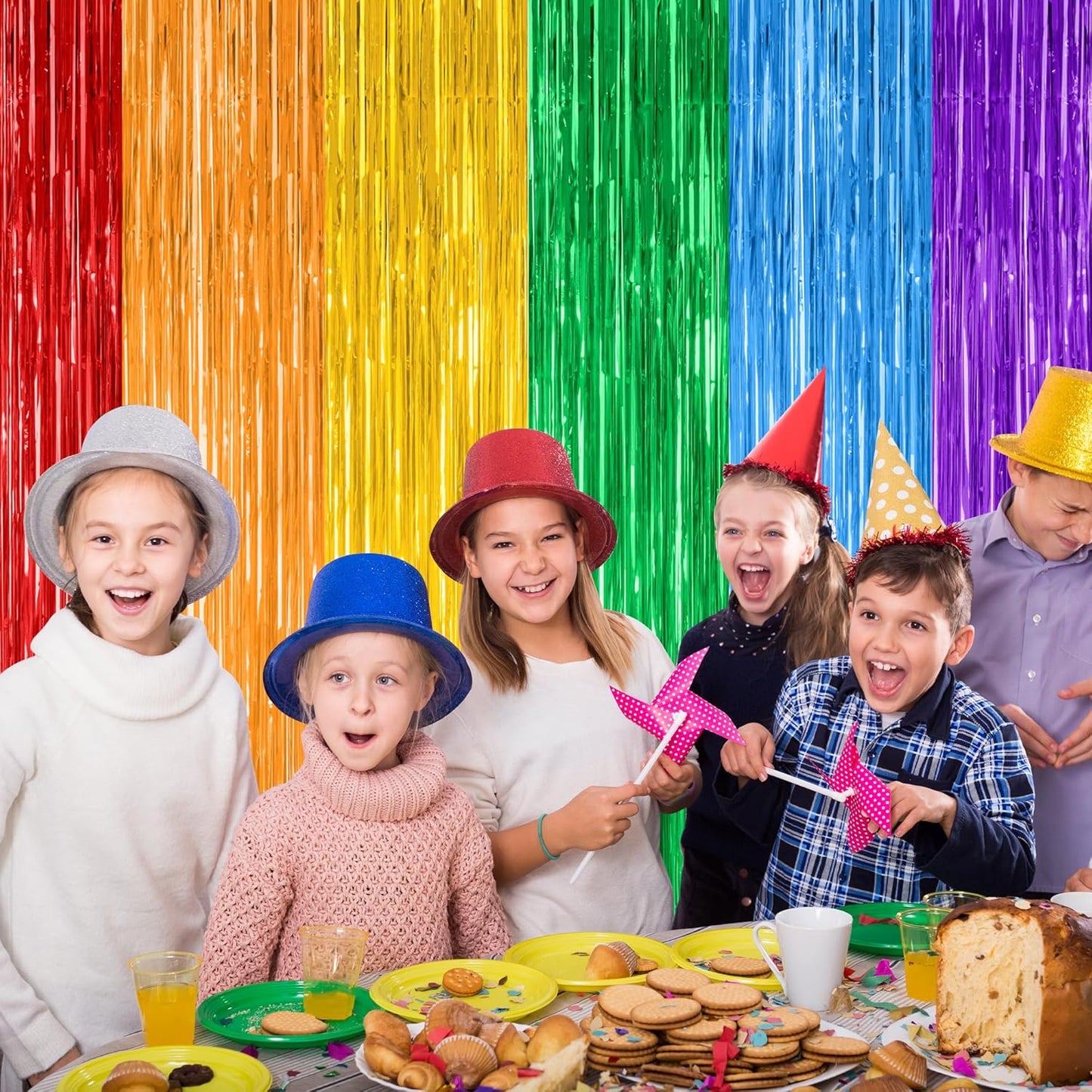 Rainbow Backdrop by [Brand Name] - 12 Pack Metallic Fringe Curtains | 3.28 FT x 7.05 FT Pride Party Decor