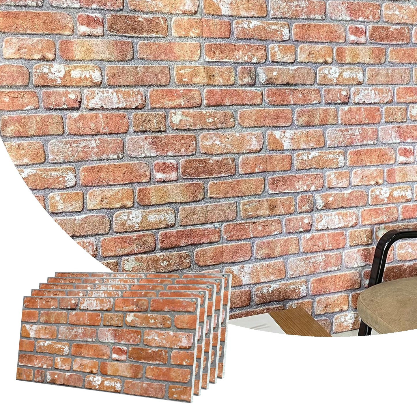 Dundee Deco 3D Wall Panels Faux Brick - Cladding, Red Orange Stone Look Wall Paneling, Styrofoam Facing for Living Room, Kitchen, Bathroom, Balcony, Bedroom, Set of 5, Covers 27 sq ft