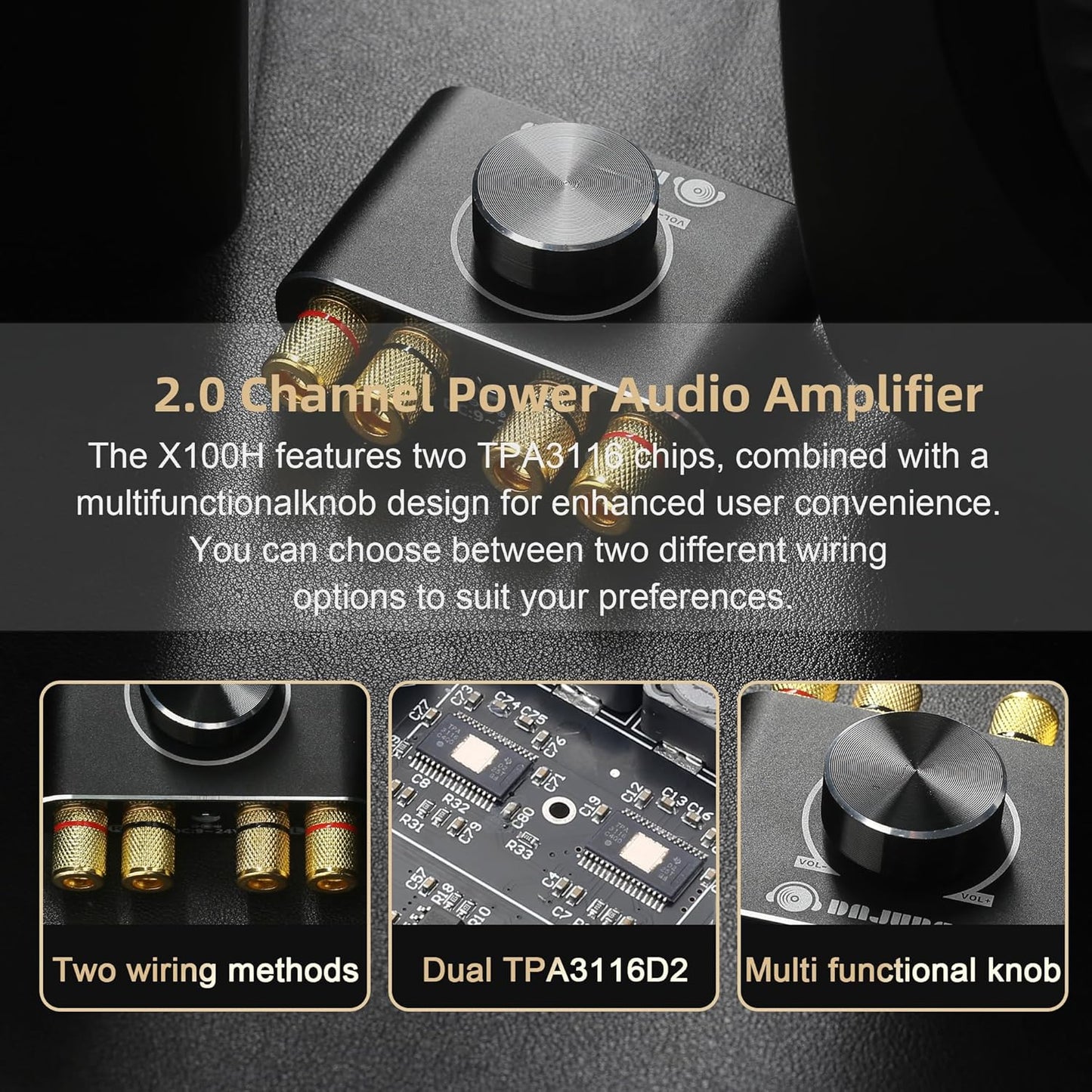 X100H 2.0 100W+100W TPA3116D2 Bluetooth5.1/USB/3.5mm Audio Amplifier Channel Power Amplifier,Supports AUX Input