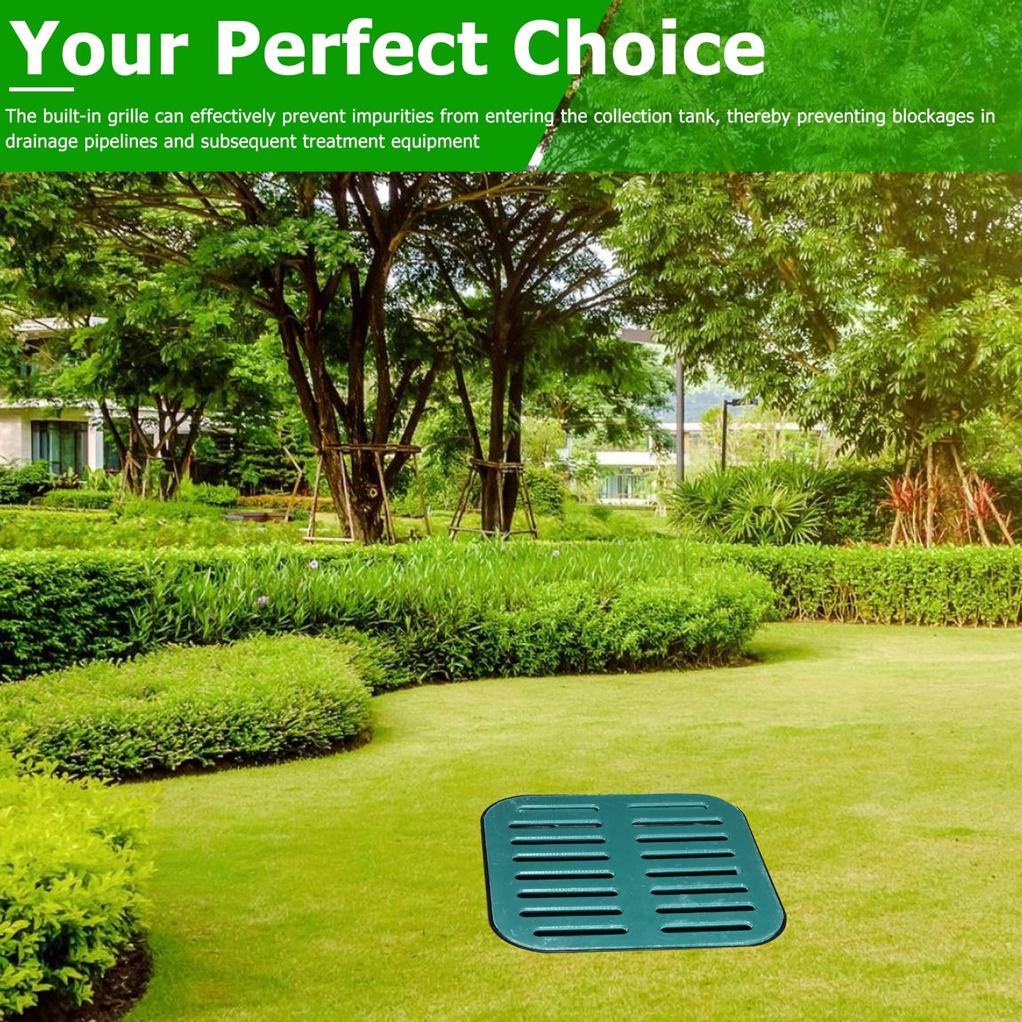 18x18x15 in Large Catch Basin for Drainage with Debris Basket,Catch Basin with Fiber Glass Grate,French Drain Catch Basin Without pre drilled Holes are Suitable for courtyards, downspouts, lawns