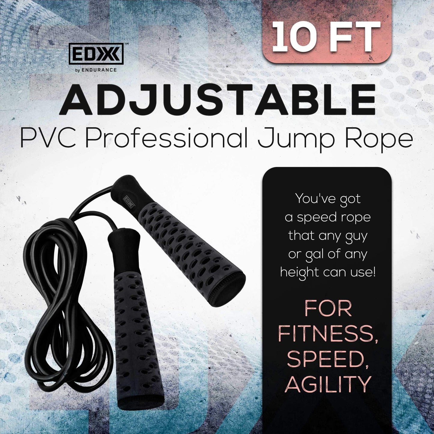 EDX Jump Rope for Fitness, Workout, Exersise - Tange-Free, Hand Grip | 10 ft, Black