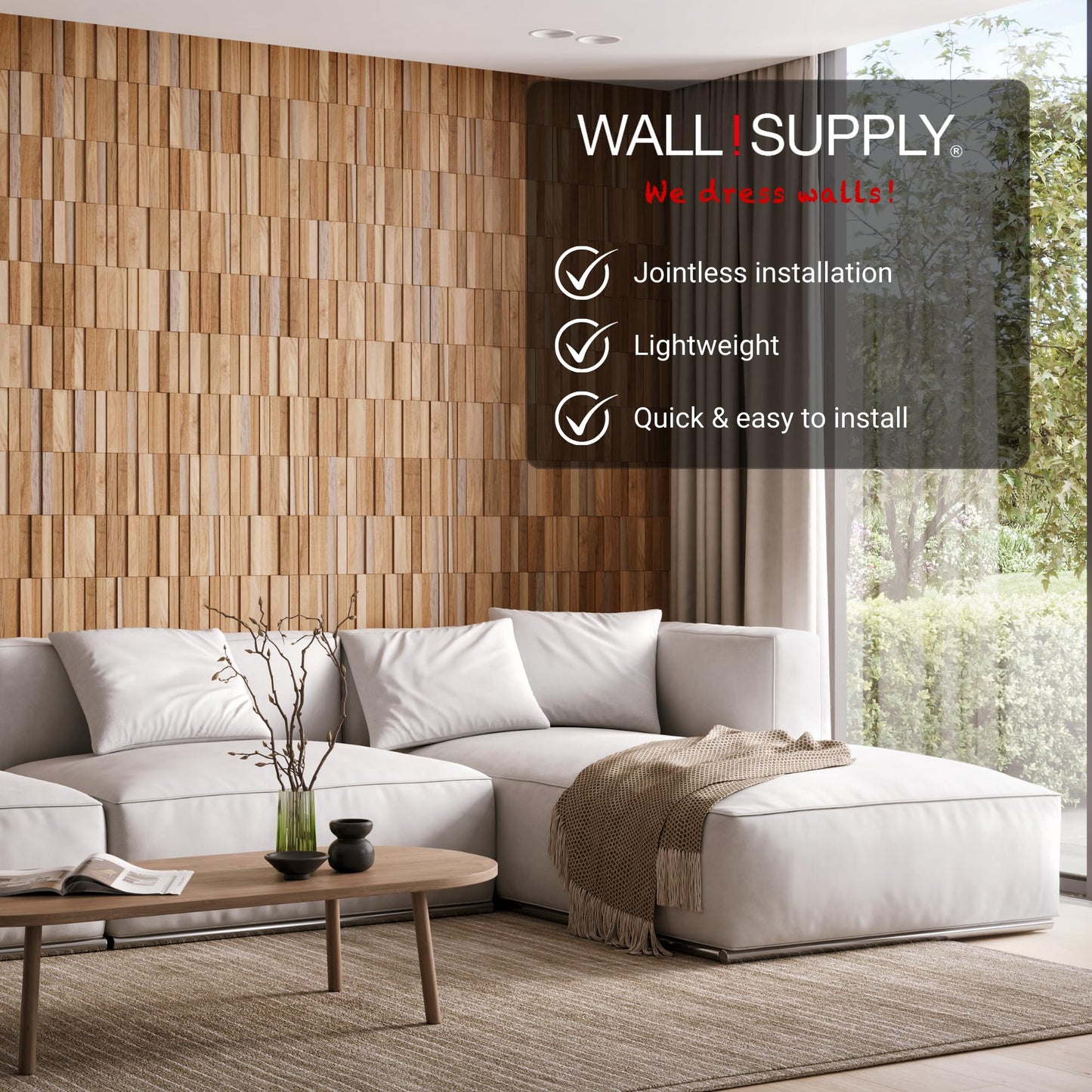 Wall!Supply 3D Wall Panels – Reclaimed Vertical Asian Teak Wood – Home Decor Wallpaper Alternative for Living Room, Bedroom & Office – Easy DIY Installation – 16 Pack, Covers 11.15 Sq Ft