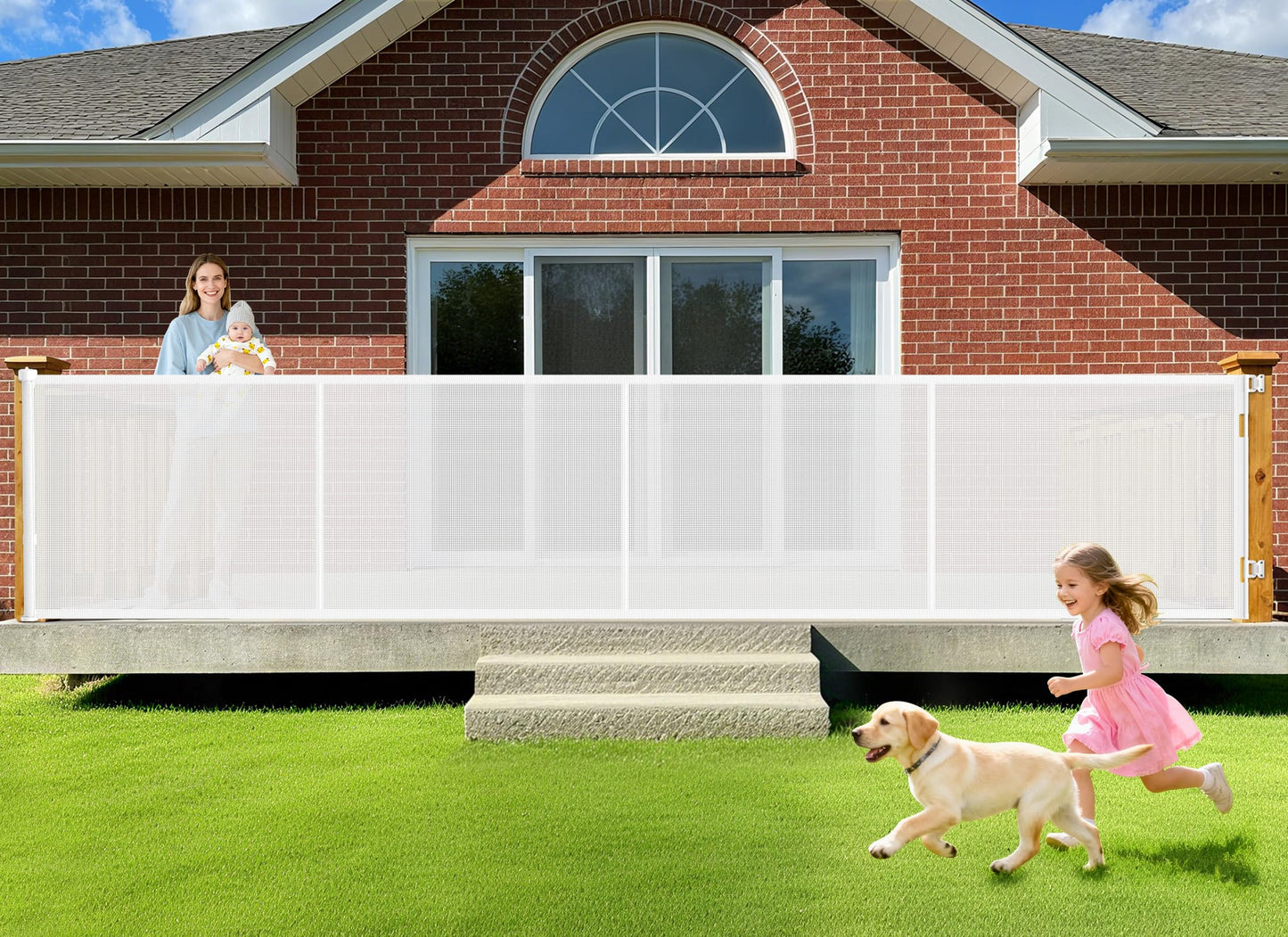 196 Inch Retractable Baby Gates Extra Wide, 41 Inch Reinforced Extra Tall Gate for Large Openings, Mesh Safety Gate for Kids Pets, Retractable Dog Gate for Pool Garages Doorway Indoor Outdoor, White