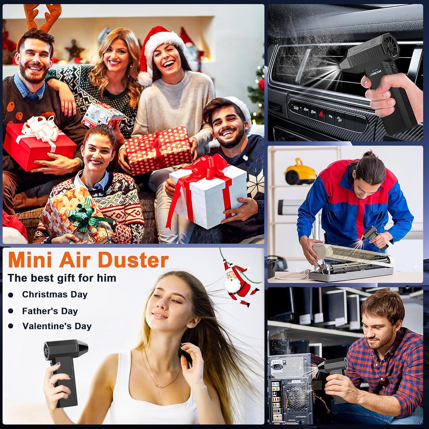 X3 Motor,3 JVSCAM Compressed Air Duster - Electric Air Duster with Brushless Gear Adjustable - Mini Air Blower