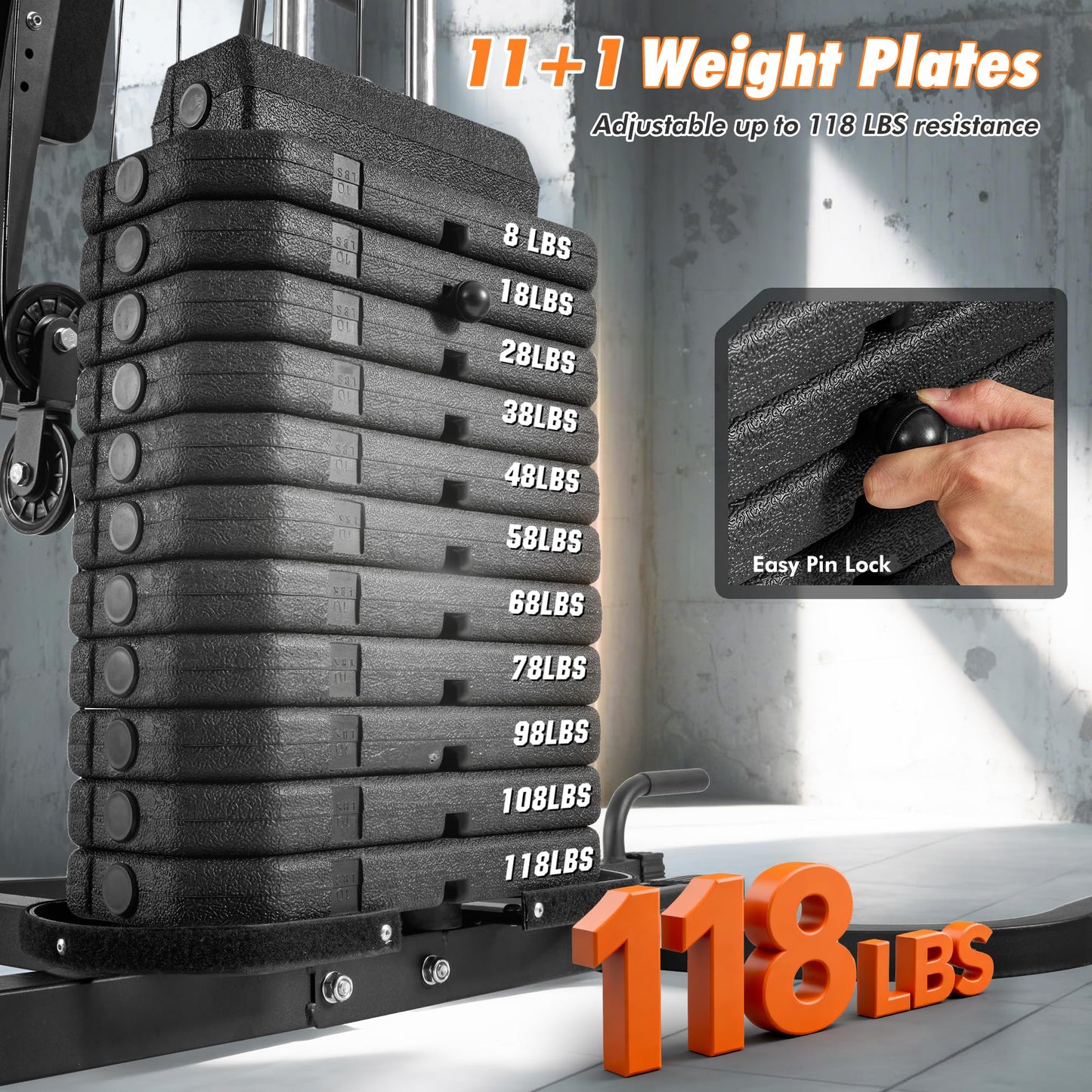 Home Gym with 118 LBS Weight Stack, Multifunctional Workout Station, All-in-One Exercise Equipment for Full Body Strength Training