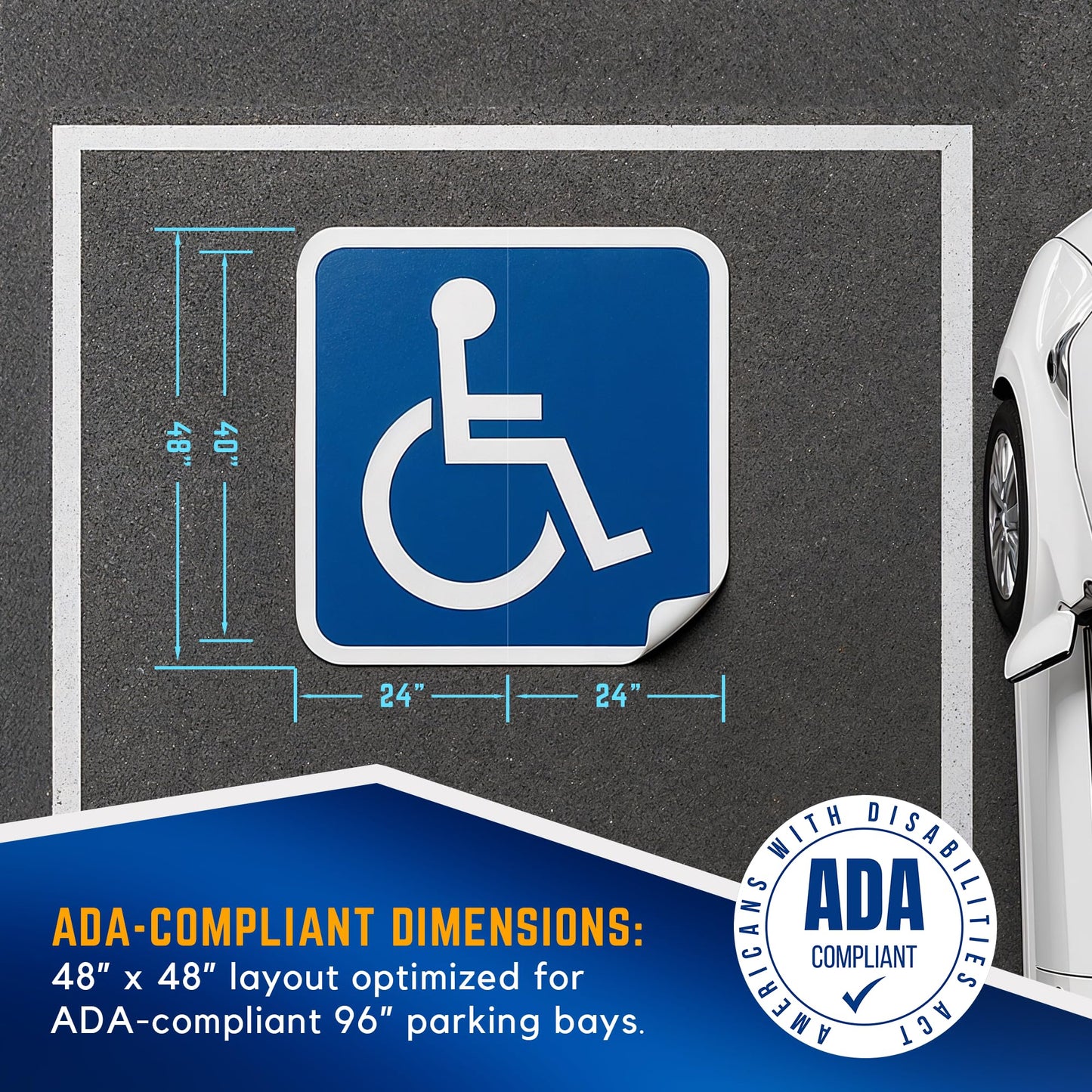 Handicap Parking Sign- Heat Applied Preformed Reflective Pavement Marking Sign for ADA Compliant Parking Lots, DuraMark, Blue and White, 48" x 48"