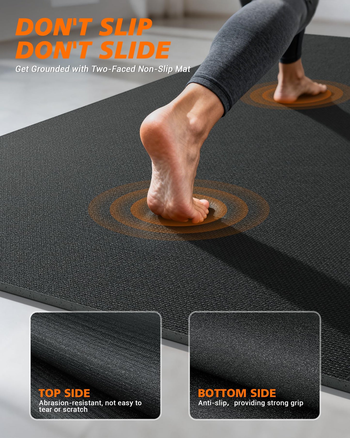 Rendpas Large Exercise Mat for Home Gym, 6'x4'/7'x5'/10'x6' (8mm) Extra Thick Workout Mat, High-Density PVC, Non-Slip, Shock Absorption for Cardio, Weights & Jump Rope