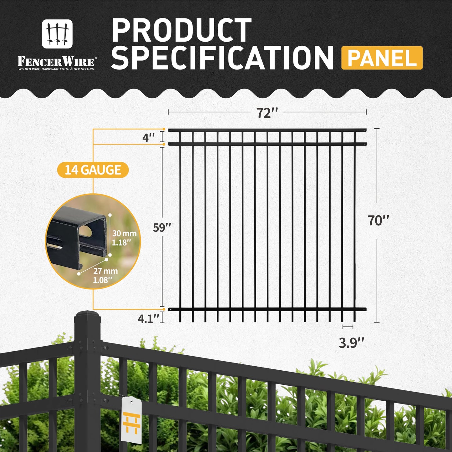 Fencer Wire 52FT Heavy Duty Flat Top Fence Barrier Kit, Anti-Rust Metal Steel Fence with 6FT Height X 6FT Width Panels, with Pinnacle Gate, Posts, Connectors, Outdoor Fencing for Yard