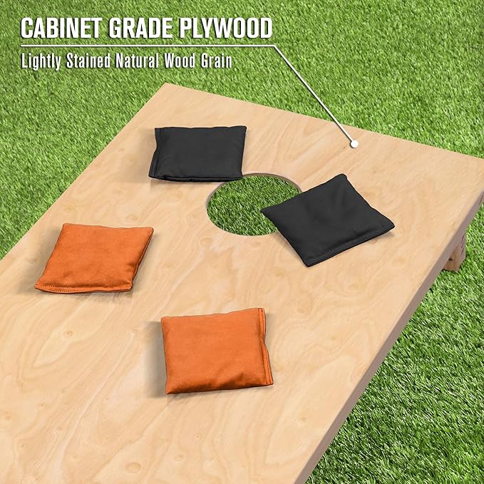GoSports Regulation Size Wooden Cornhole Set with Natural Wood Finish - Includes Carrying Case