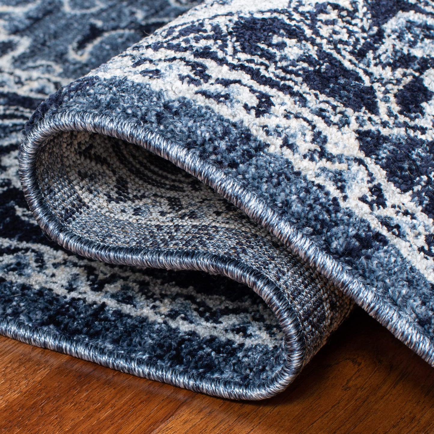 SAFAVIEH Charleston Collection Area Rug - 6'7" Square, Navy & Blue, Oriental Medallion Design, Non-Shedding & Easy Care, Ideal for High Traffic Areas in Living Room, Bedroom (CHL431N)