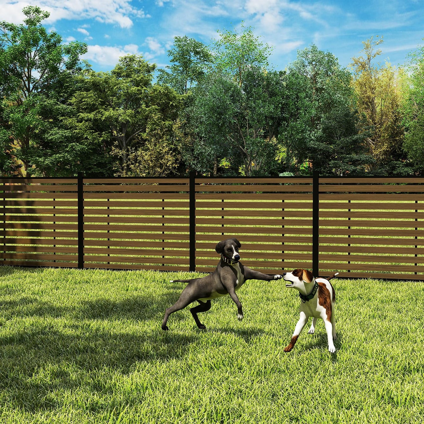 Treslam Outdoor Privacy Fence WPC, AC Unit Air Conditioner Screen 5 FT(H) x 6 FT(W) Trash Can with Aluminum Alloy Post, Decorative Fencing, Brown with 2 Post