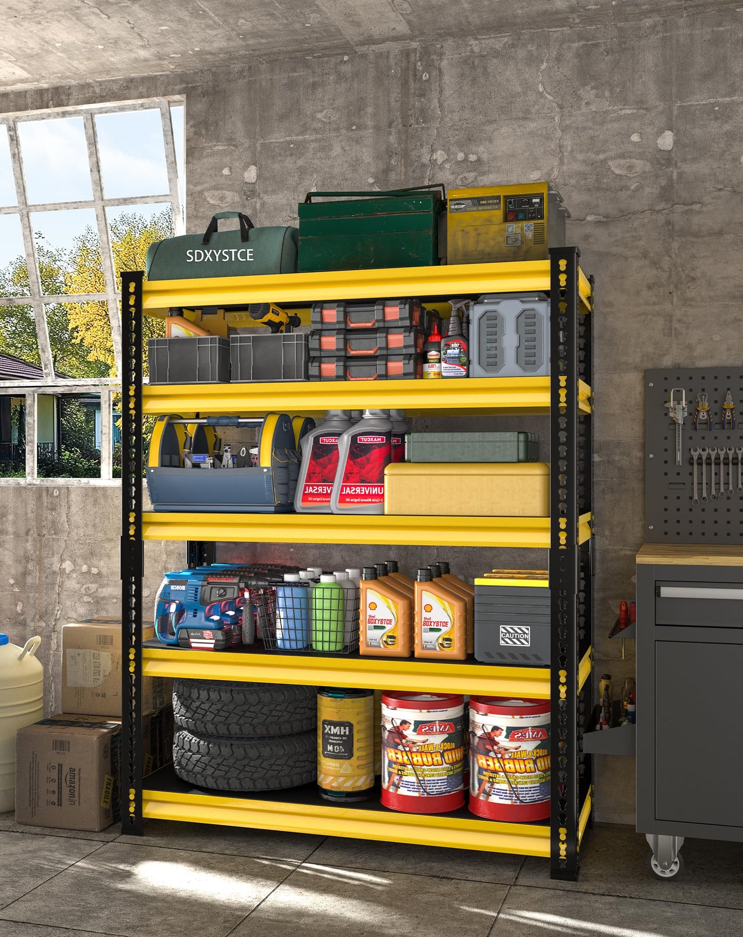 SDXYSTCE Garage Shelving Heavy Duty 2500LBS Loads, 48" W Adjustable Garage Storage Shelves, 5-Tier Metal Shelving Units and Storage, Industrial Utility Shelf, 48" Wx18 Dx78 H,Yellow