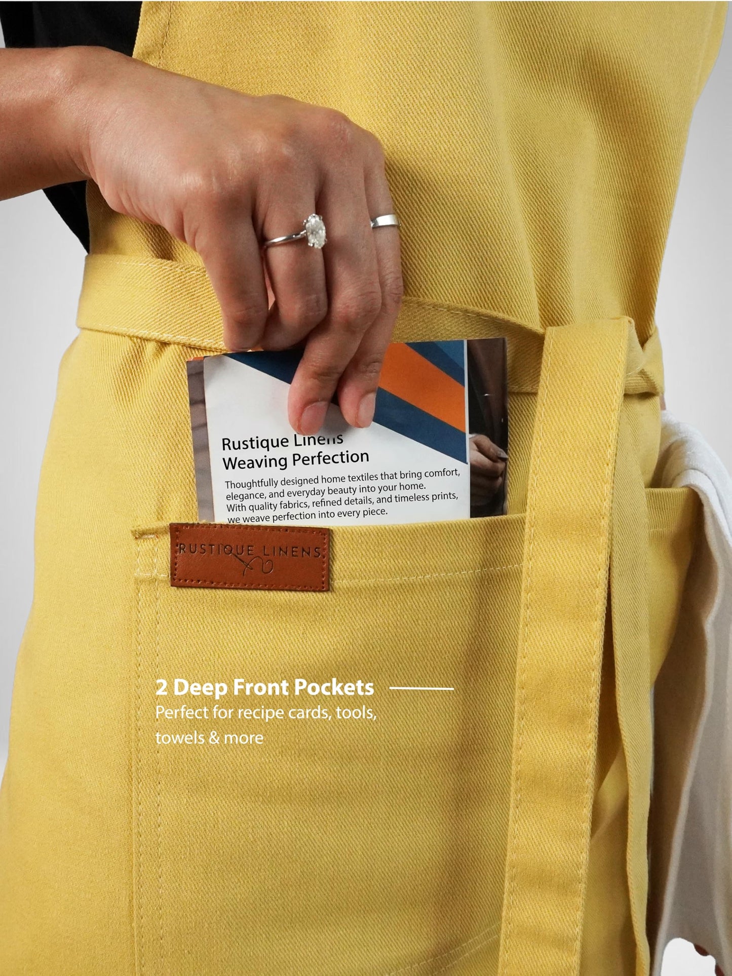 RUSTIQUE LINENS Lemon Yellow 100% Cotton Kitchen Apron with 2 Pockets for Men and Women – Adjustable Chef Apron for Cooking Baking BBQ Restaurant Use – Machine Washable Durable Unisex Bib Apron