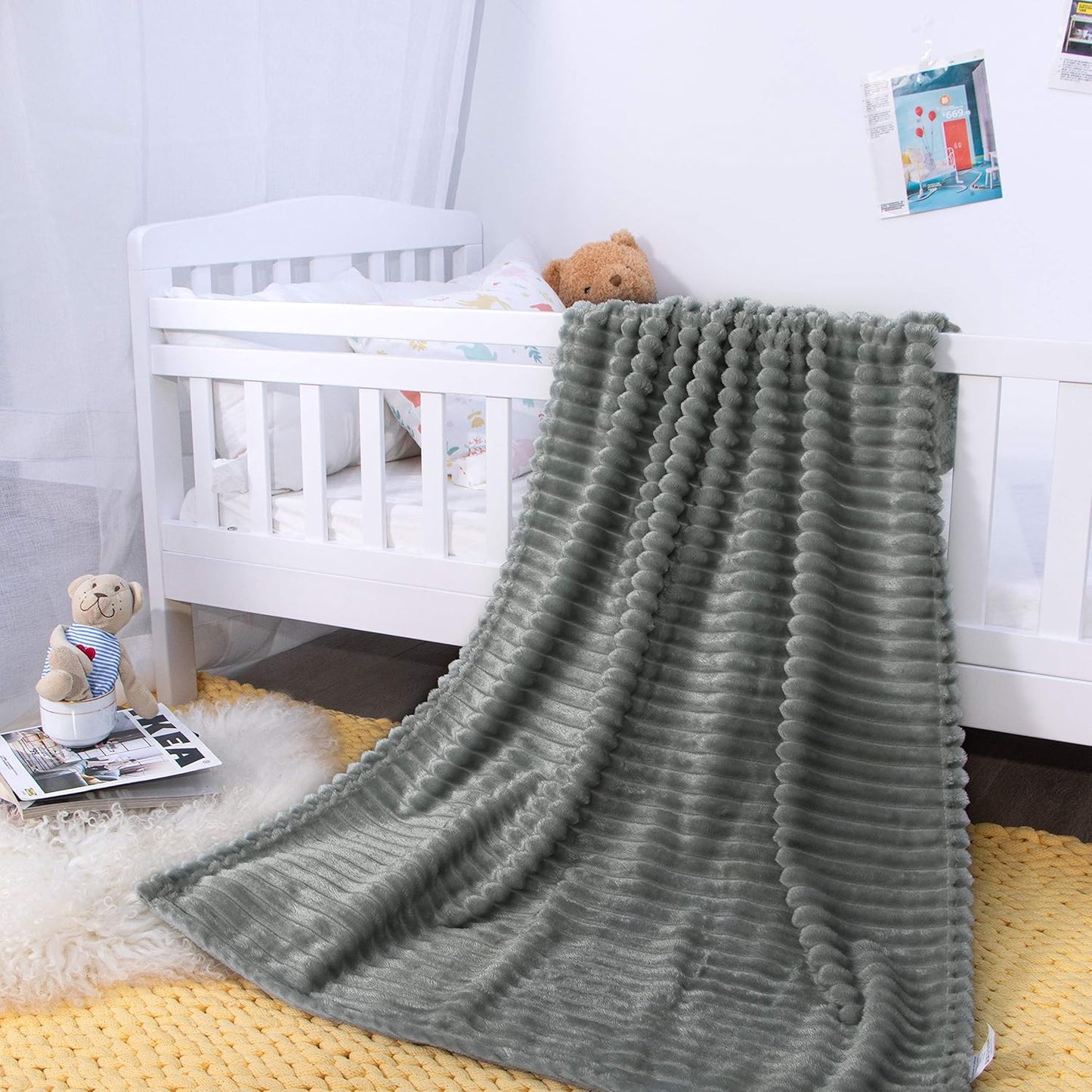 NTBAY Flannel Toddler Blanket - Fluffy, Warm & Reversible Stripes | 30x40 Inches, Grey