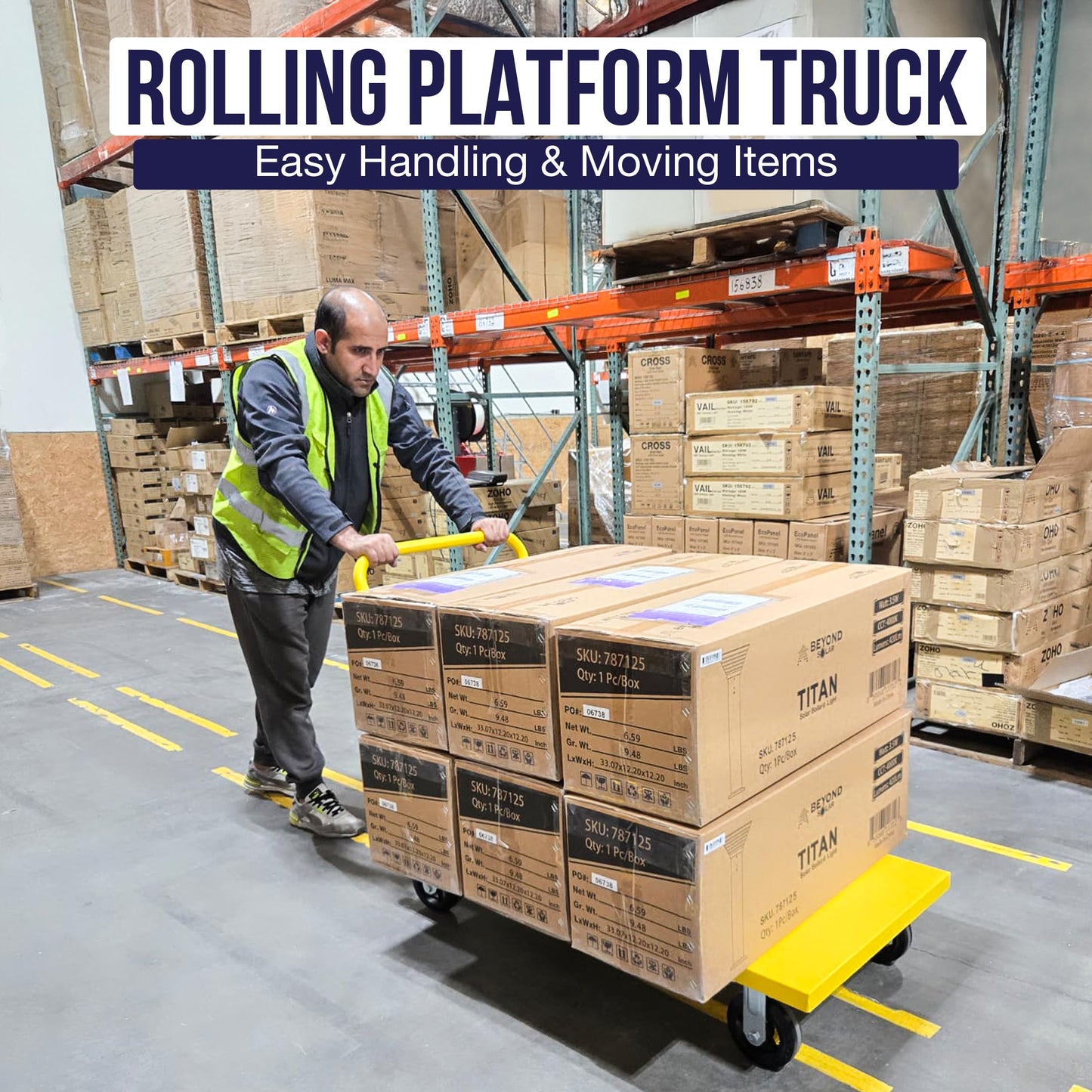 5Seconds Platform Cart Industrial Dolly 2400 LB Heavy Duty 48” X 24” Platform Hand Push Truck Commercial Cart Flatbed, Moving Cart 6” Swivel Wheels Flatbed cart