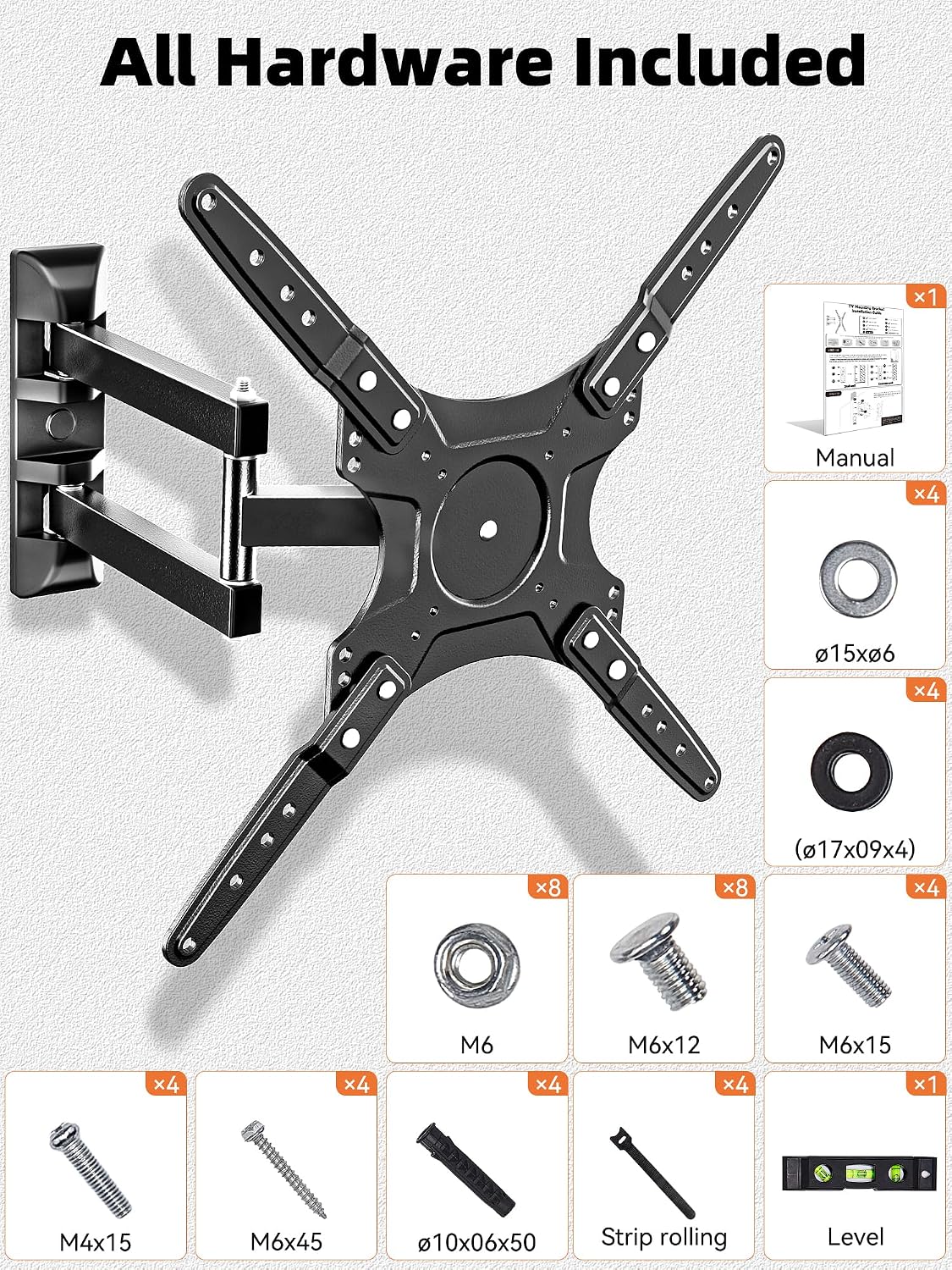 EZISE 26-55 Inch 400x400mm 86lbs Full-Motion TV Wall Mount for Most TVs, Articulating TV Mount with Swivel & Tilt