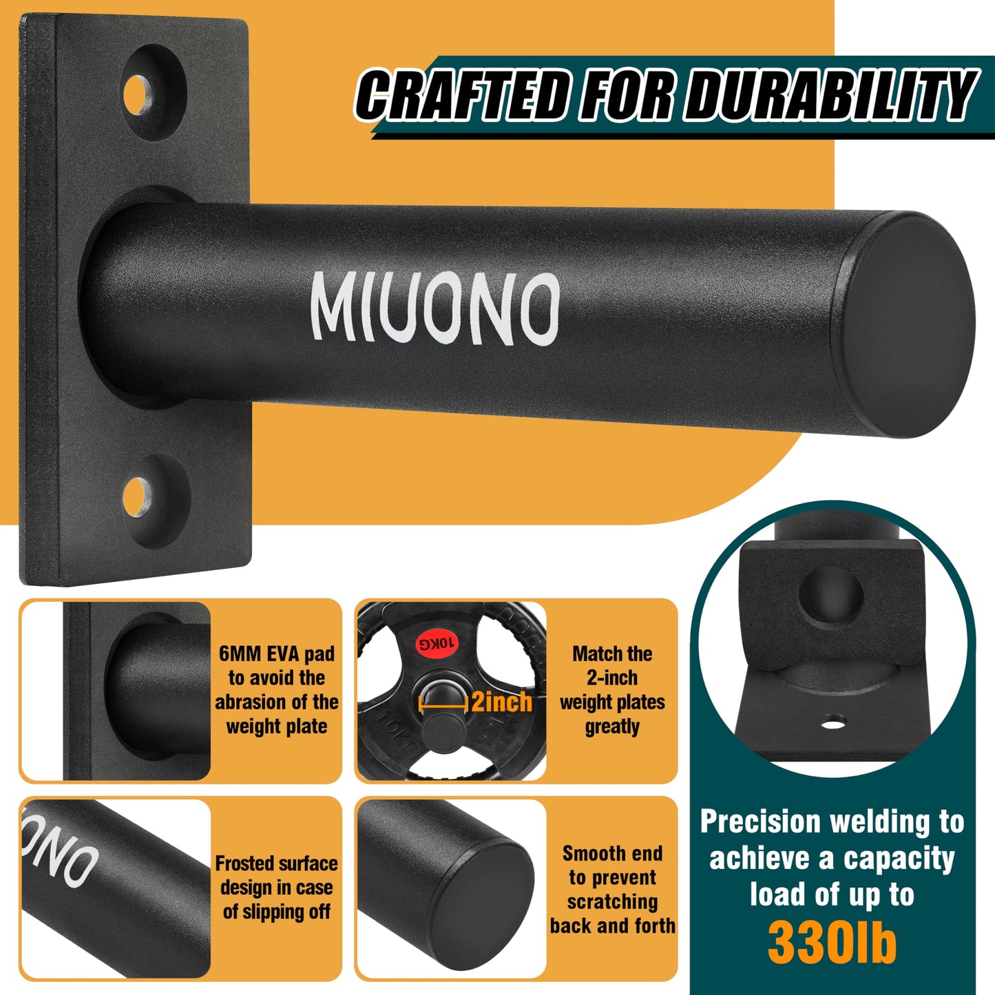 MIUONO Weight Plate Holder, 6 Pack Weight Plate Rack, Fit for 2 Inch Olympic Plate Storage Home Gym