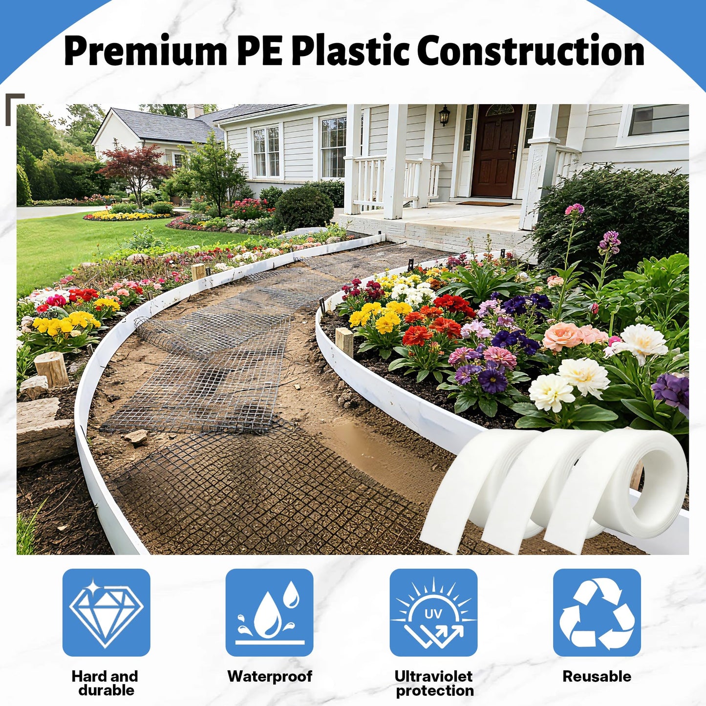 FULEIYA Plastic Concrete Forms for Walkway 3PCS 13' X 5" PE Plastic Flex Forms for Concrete Flatwork Flatwork Curb Tools for Flower Bed Edge, Garden Paths, Walkway Concrete Molds & Forms