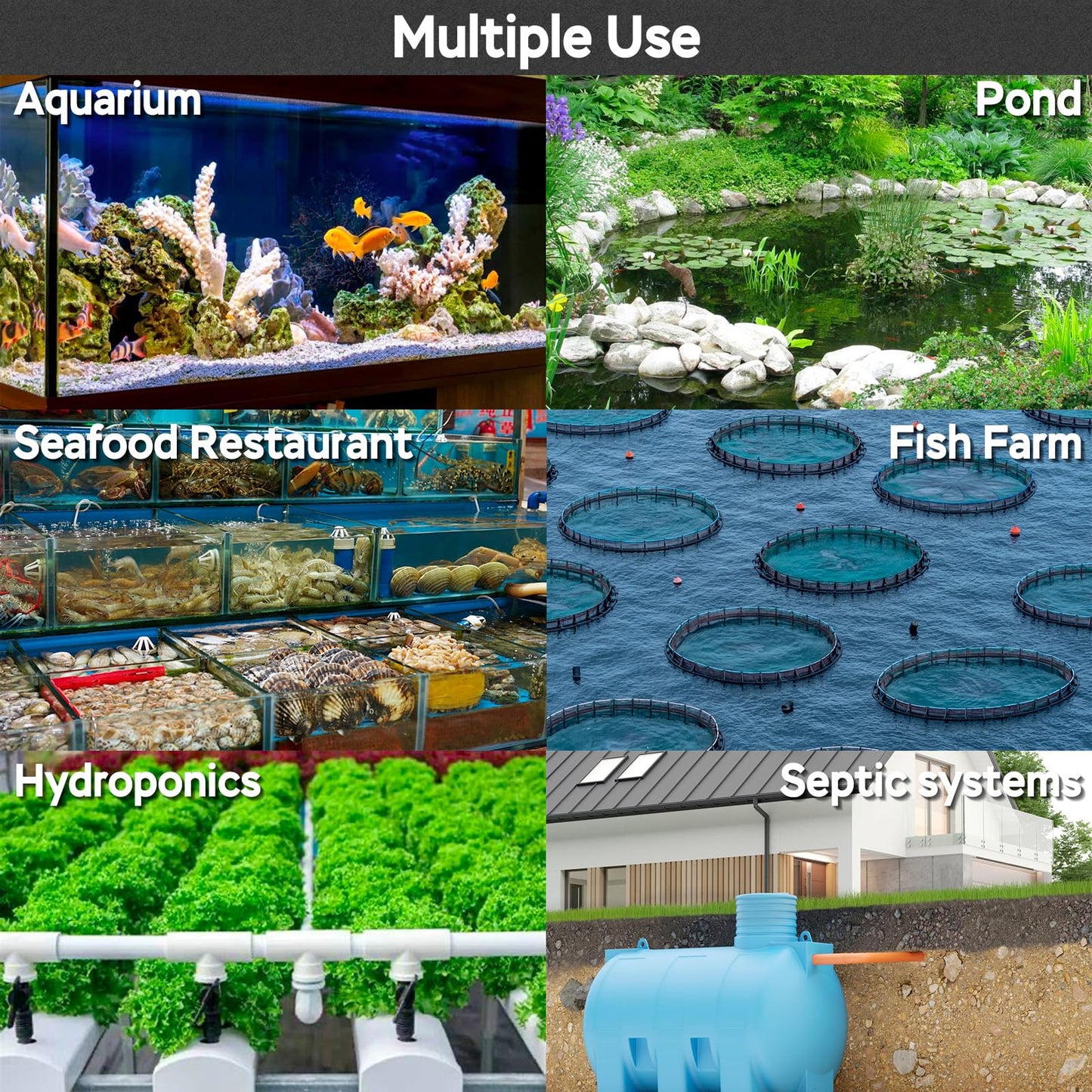 AquaMiracle Linear Air Pump, 1600GPH Pond Bubbler Septic Air Pump, Energy-Efficient Pond Aerator for Outdoor Ponds, Aquariums, Hydroponics, Waste Treatment