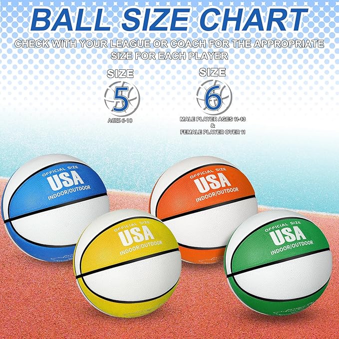 Libima 4 Pcs Rubber Basketball with Pump Official Size Indoor Outdoor Basketball Game Practice Training Women Men Streetbball Sport Gift Back to School