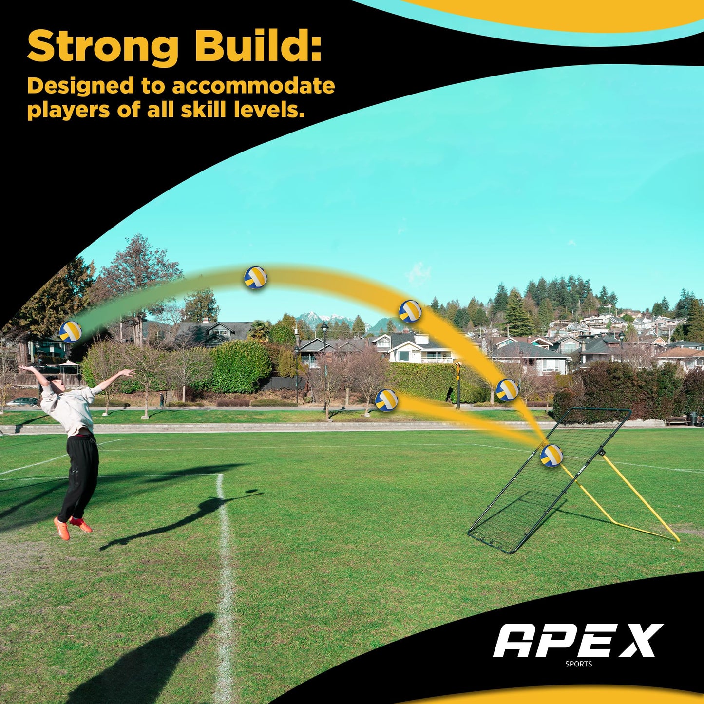 Apex Sports Adjustable Volleyball Rebounder Net 7x4 ft – Bounce Back Training Equipment with Angle Customization for Practicing Volleying, Bumping, Spiking – Durable & Portable with Travel Bag (AP004)