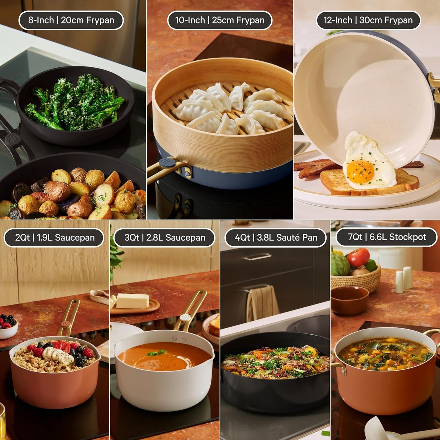 Our Place 17-Piece Complete Cookware Set - Nonstick Ceramic Fry Pans, Saucepans & Stock Pot | Oven Safe to 450°F | Cream