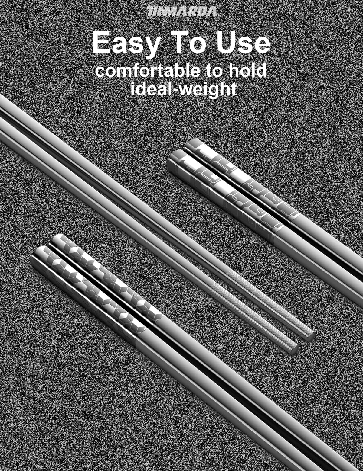 TINMARDA Metal Chopsticks Reusable 18/8 Stainless Steel Chopstick Sleek Engraving Patterns Chop Sticks Reusable Dishwasher Safe Non-Slip Japanese Korean ChopStick 5 Pairs Present Set