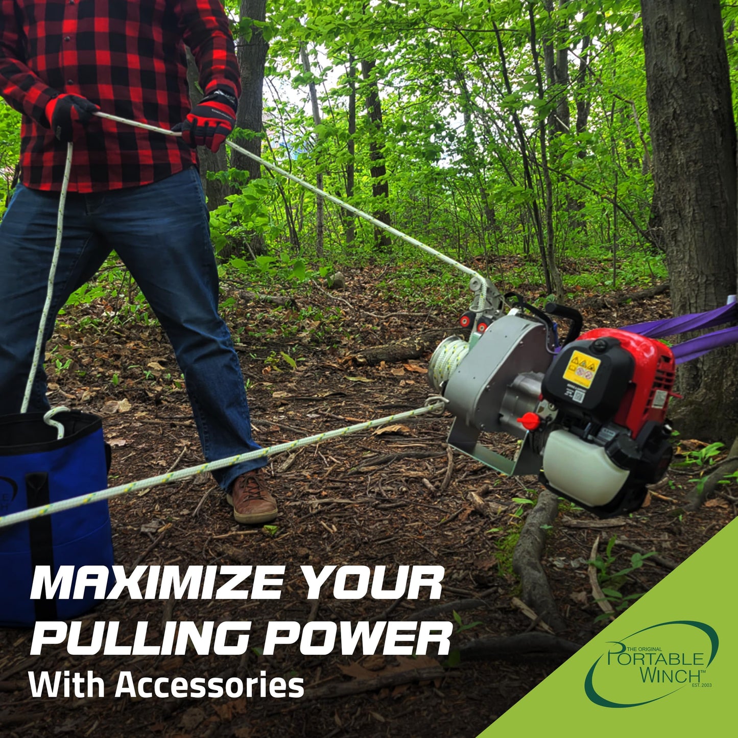 Portable Winch PCW4000 Gas Powered Capstan Winch, 2200 lb Pulling Force, Portable Honda GX50 Engine, Unlimited Rope Length for Hunting, Logging, and Towing