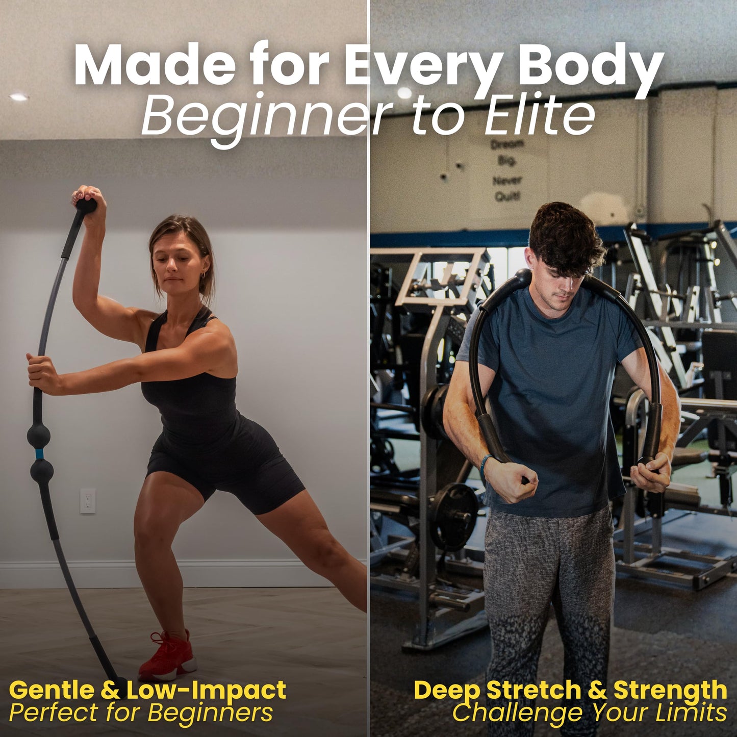 BENDYFIT BendyBar Flexible Weighted Resistance Bar to Improve Joint Mobility, Core Strength & Balance, Adjustable Height 57-63" Medium Resistance (Up to 50 lbs)