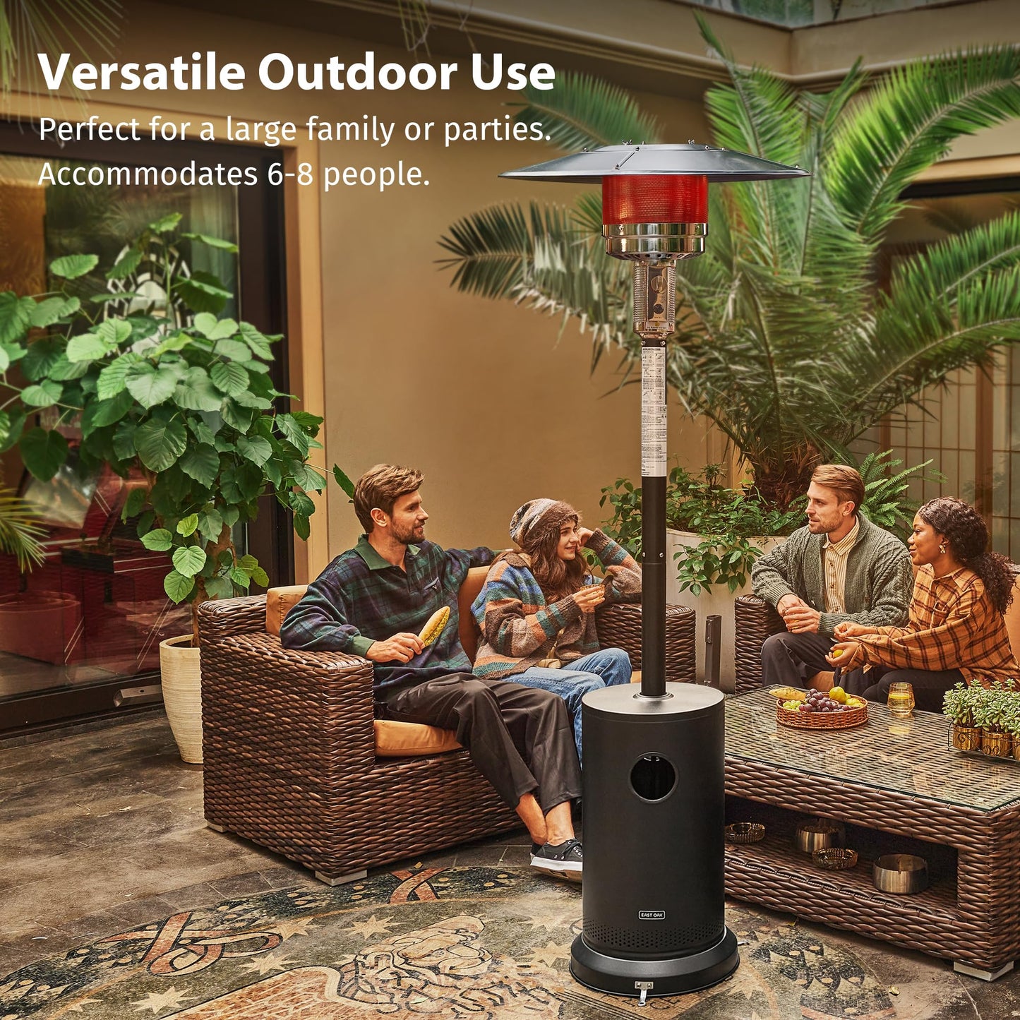 EAST OAK 55,000 BTU Propane Patio Heater with Round Table & Stainless Steel Burner, Outdoor Heater with Wheels, Ideal For Large Patios, Gardens, Outdoor Events, Commercial Use, Black