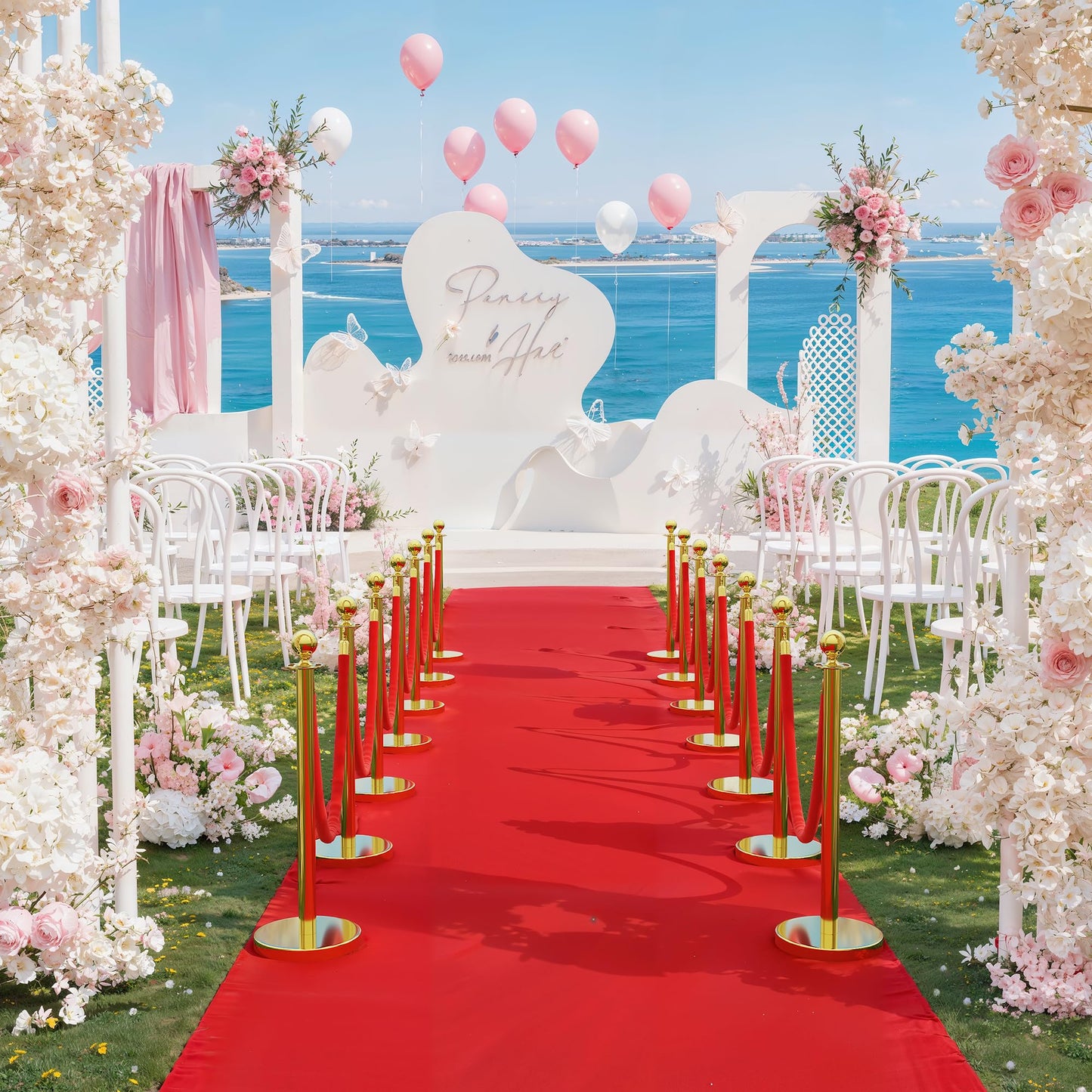 Crowd Control Stanchions 6PCS with 4 Velvet Ropes & 26FT Red Carpet, Stainless Steel Post and Filled Base, Retractable Safety Barriers for Hotel, Wedding, Theater, Event