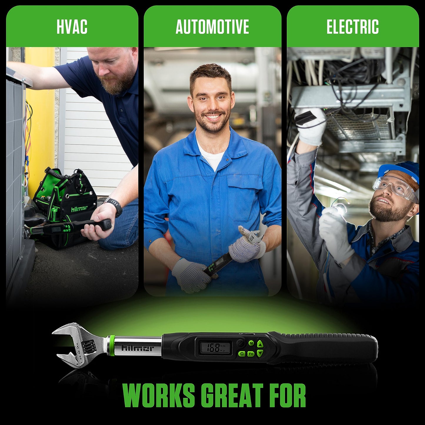 Hilmor 1963826 Digital Adjustable Torque Wrench for Mini-Split, HVAC Tools and Equipment, Digital LCD Screen, Light and Sound Indicators
