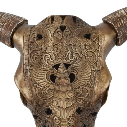 Deco 79 Polystone Cow Home Wall Decor Carved Skull Wall Sculpture, Wall Art 28" x 7" x 30", Bronze