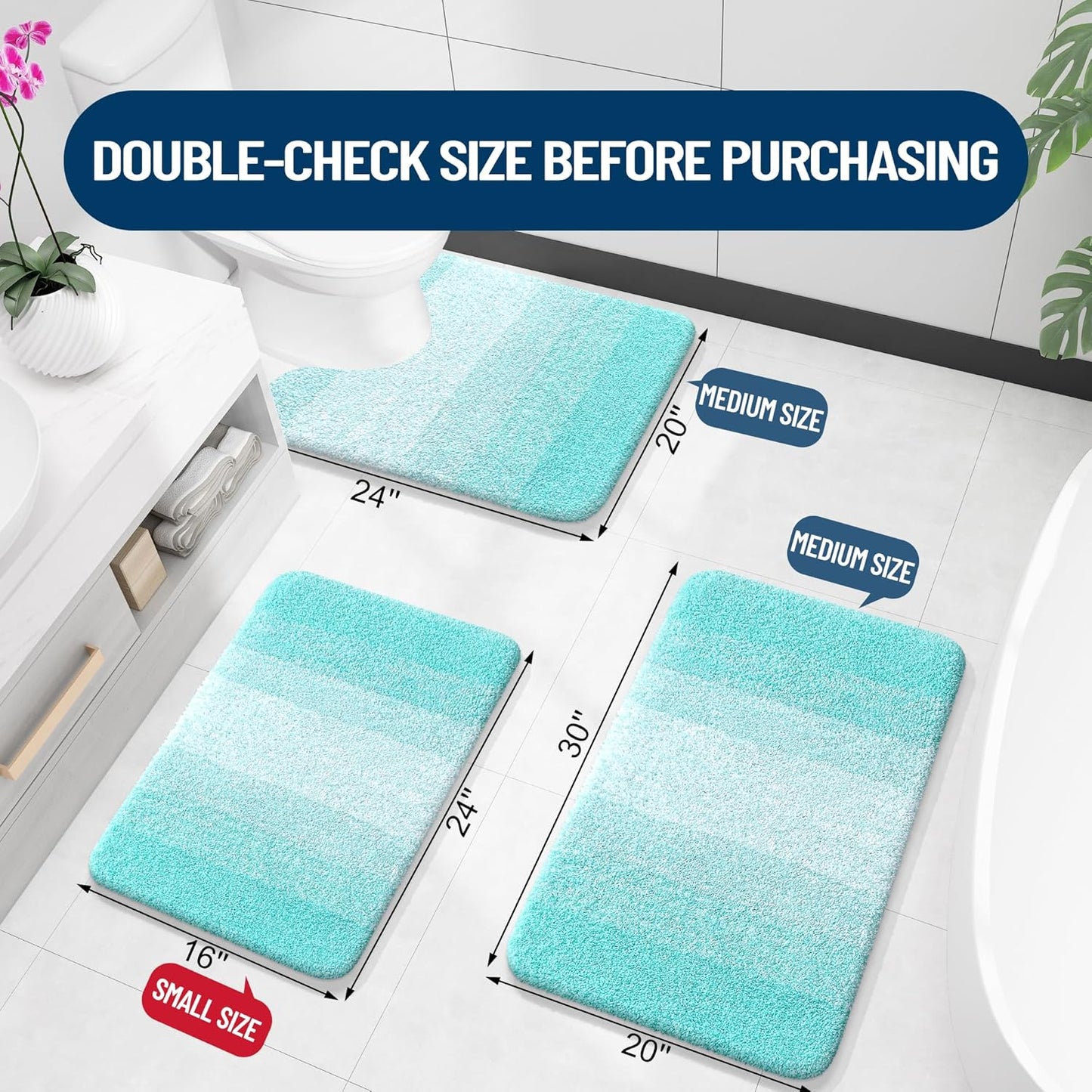 OLANLY Bathroom Runner Rug - Extra Soft Microfiber Mat | Quick Dry, Washable, 70x24, Teal